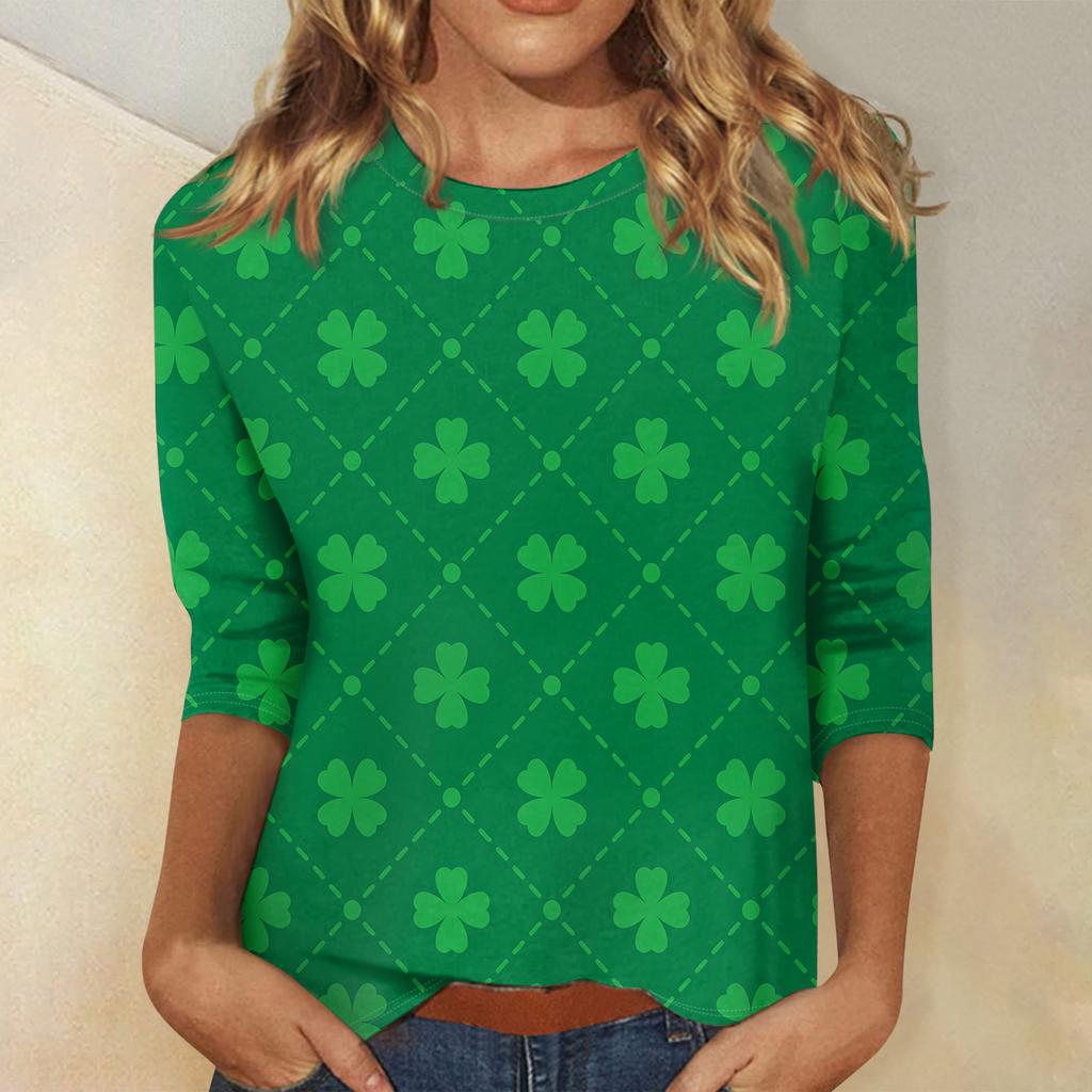 Women's Three-quarter Sleeve Saint Pao Shirt, Round Neck, Loose Casual Shirt