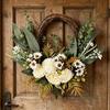16 Inch Artificial Rattan Wreath with Flowers Lifelike Faux Hydrangea Wreath for Spring Summer Indoor Outdoor Home Wall Porch Farmhouse Decor
