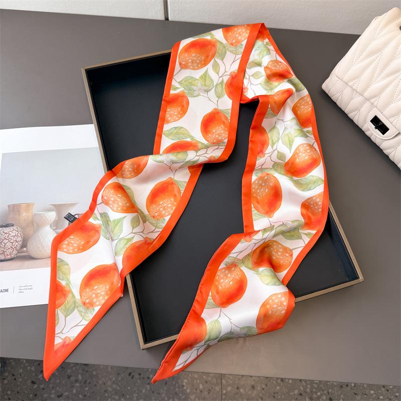 

Fruit Print Double Scarf Decorative Silk Scarf Commuting Spring And Summer Diagonal Hair Scarf Versatile Thin Streamer 147x14cm