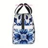 1pc Blue Floral Insulated Lunch Bag with Black Handles – Stylish White & Blue Floral Design, Durable Polyester, Perfect for Home