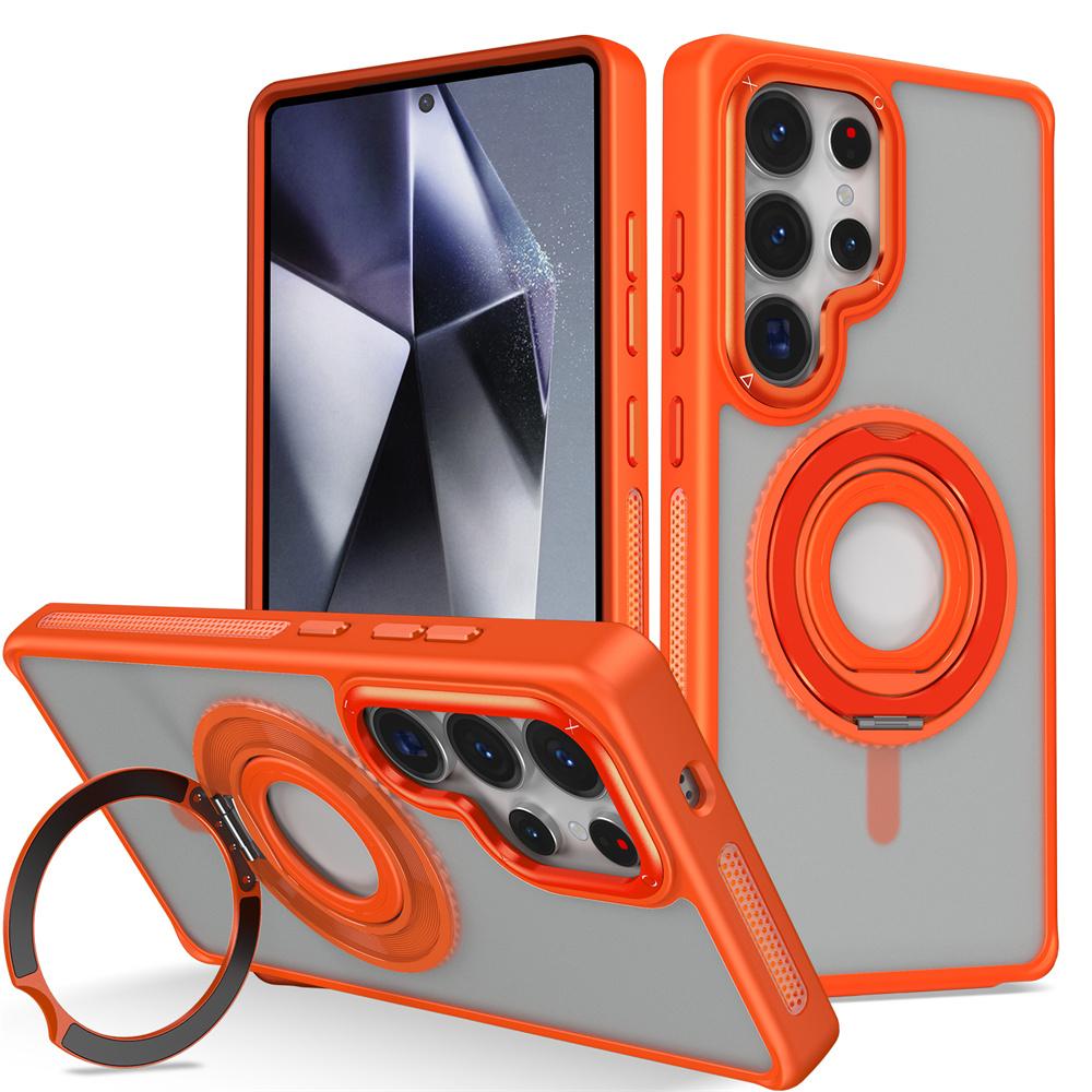 

360°Rotation Magnetic Stand Matte Phone Case For Samsung S25 S24 Plus S23 FE S22 Ultra A16 A06 5G Side Heat Dissipation Cover For Galaxy A06&Case & Holder