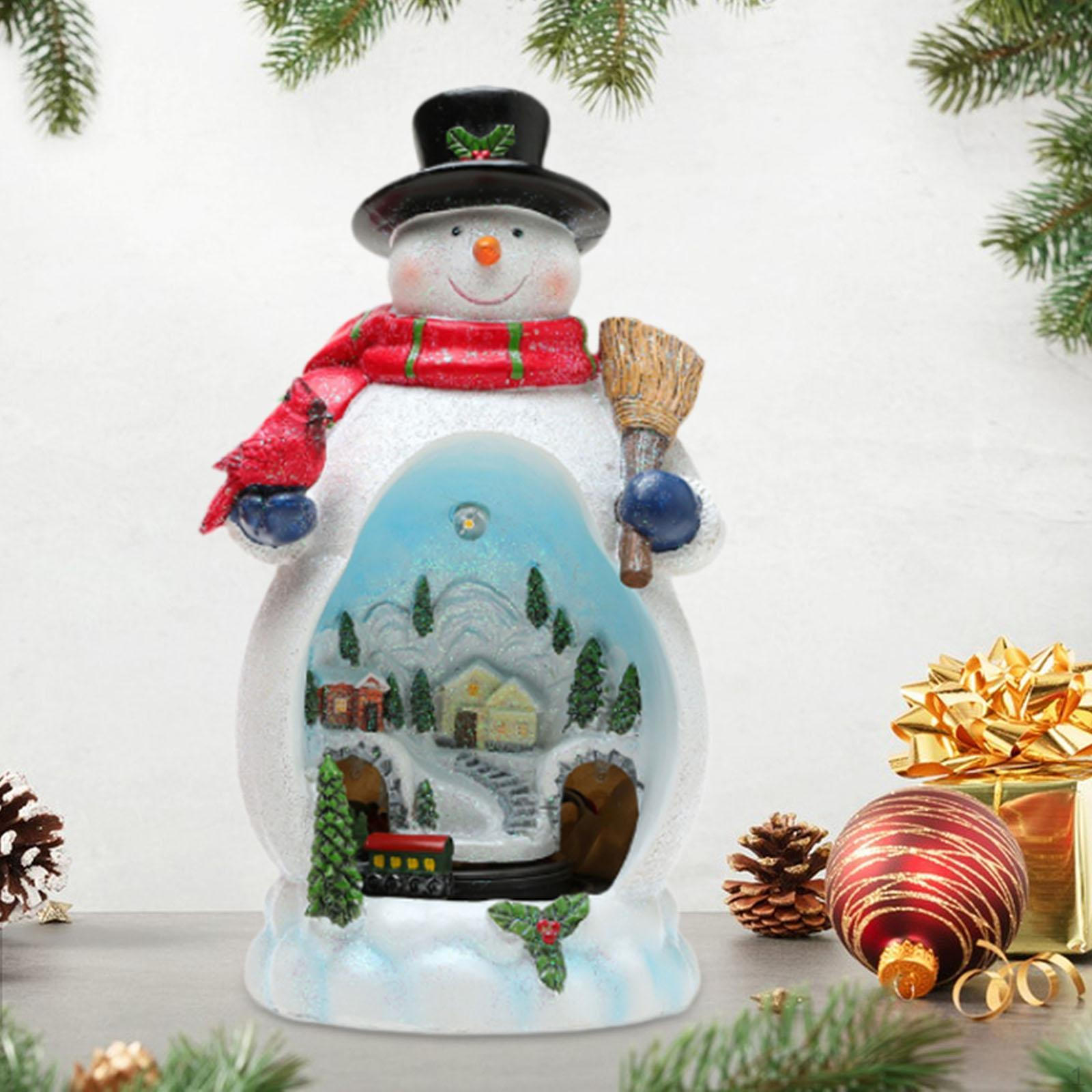 

Christmas Figurine Collectible Led Desk Resin Rotating Train Musical Ornament for Apartment Hotel Snowman