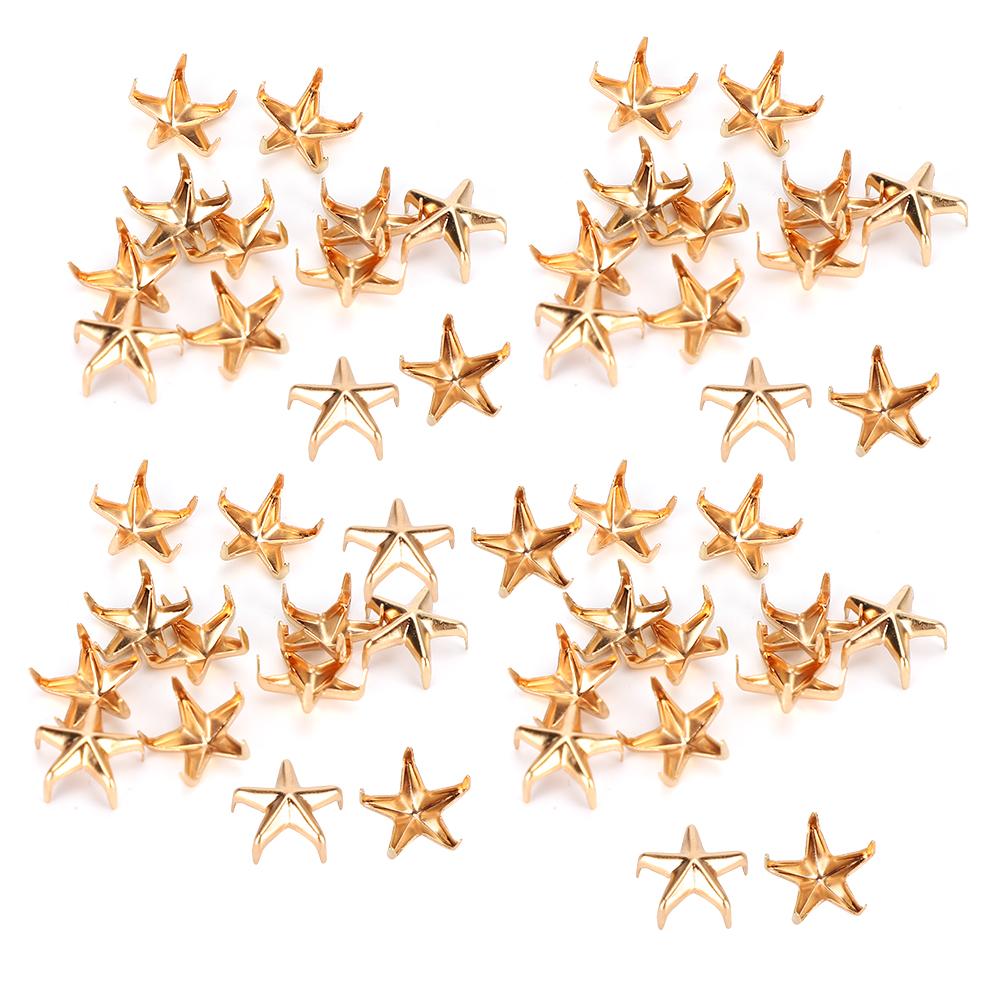 200Pcs Star Rivets 5‑Pointed Star Claw Nails DIY Bags Hats Decoration Accessories 10MMGold