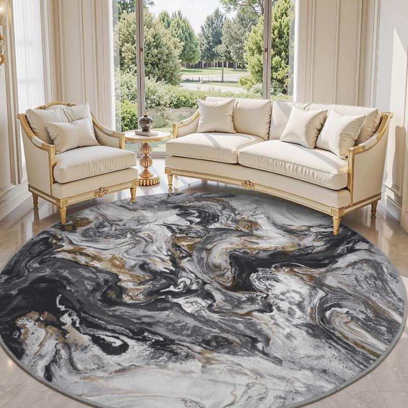 Runder Teppich mit Marmormuster, nordischer Stil, hochwertiger dekorativer Teppich, Wohnzimmer, Schlafzimmer, Sofa, Sessel, rutschfeste Fußmatte