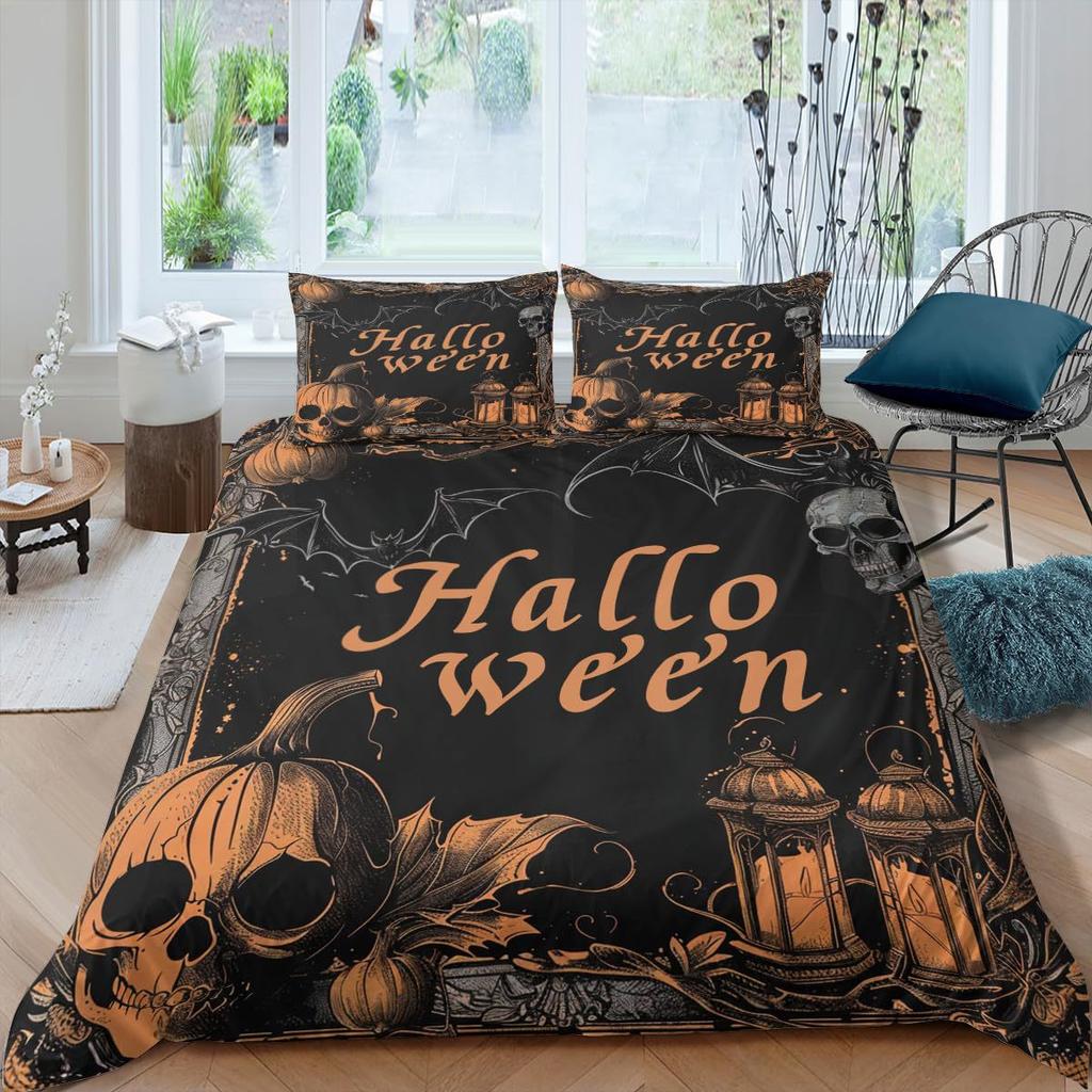 Gothic Skull Duvet Cover Set Queen Size Black And White Skull Bedding Set For Boys Teens Men Retro Floral Comforter Covers Set