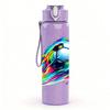 1PC Rainbow Trail Soccer Ball Print 750ml Color Plastic Sports Water Bottle Leakproof Flip Straw Lid Suitable for Sports Office Home Use