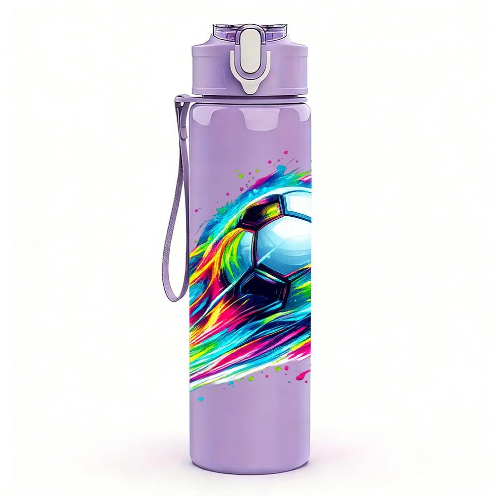 1PC Rainbow Trail Soccer Ball Print 750ml Color Plastic Sports Water Bottle Leakproof Flip Straw Lid Suitable for Sports Office Home Use