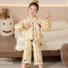 Girls Cotton Pajama Set With Collar Long Sleeve Cartoon Print Fall Kids Sleepwear Comfortable Home Outfit