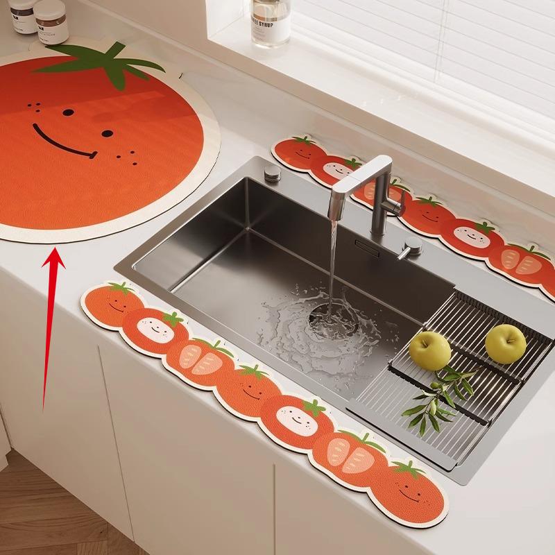 3PC Kitchen Faucet Diatomaceous Earth Water Stopper Drain Mat Bathroom Countertop Absorbent Mat Long Narrow Edge Coaster
