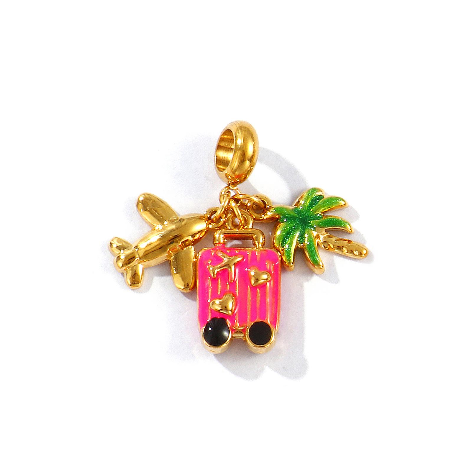 

1Piece Creative 304 Stainless Steel Dangle Charm For Keychain Necklace Jewelry Making 18K Gold Plated Enamel Pendants DIY Making