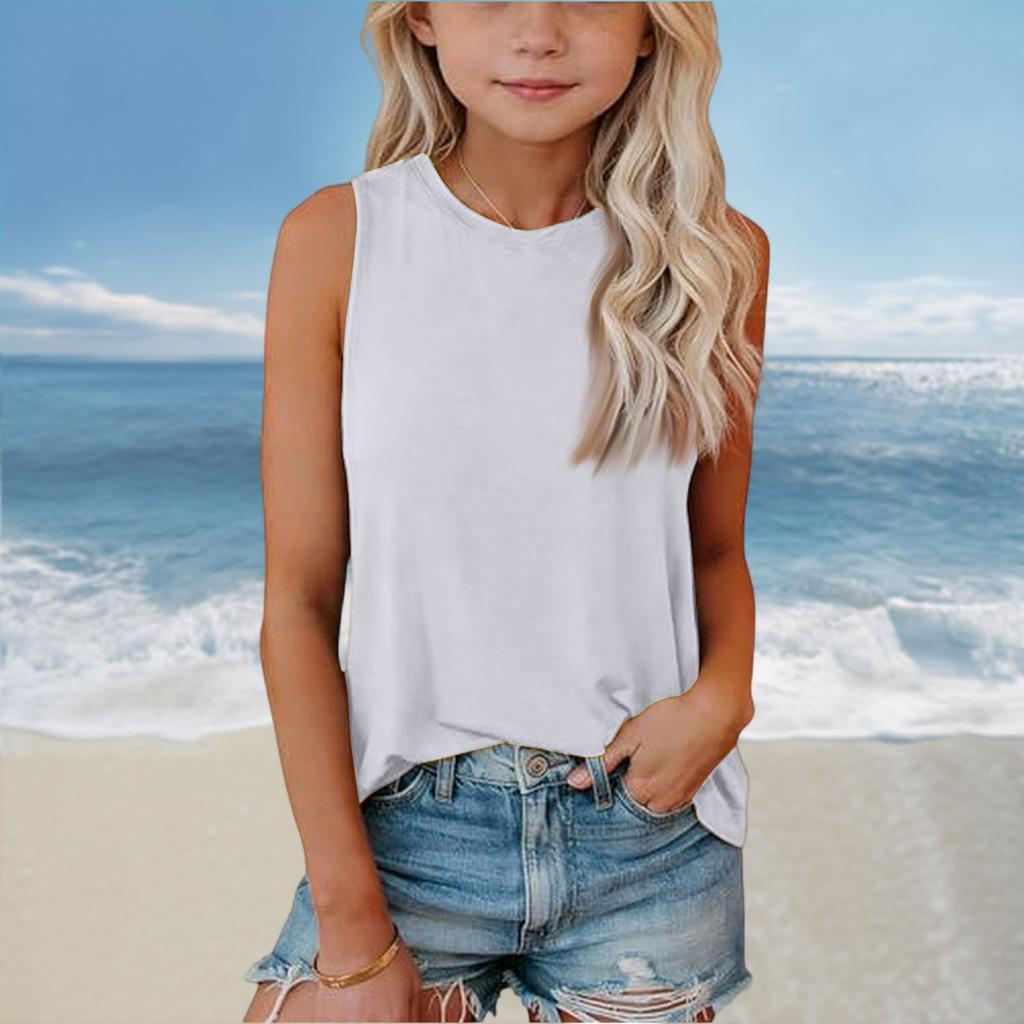 Girls Kids Summer Crewneck Sleeveless Shirts Tank Tops