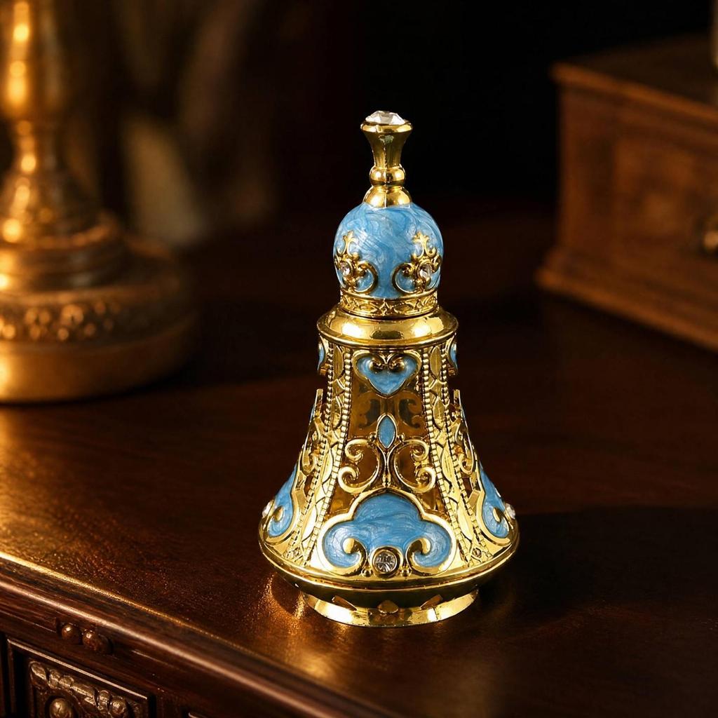 Polished Ornate Glass Perfume Bottle with Metal Decoration Antique Vintage