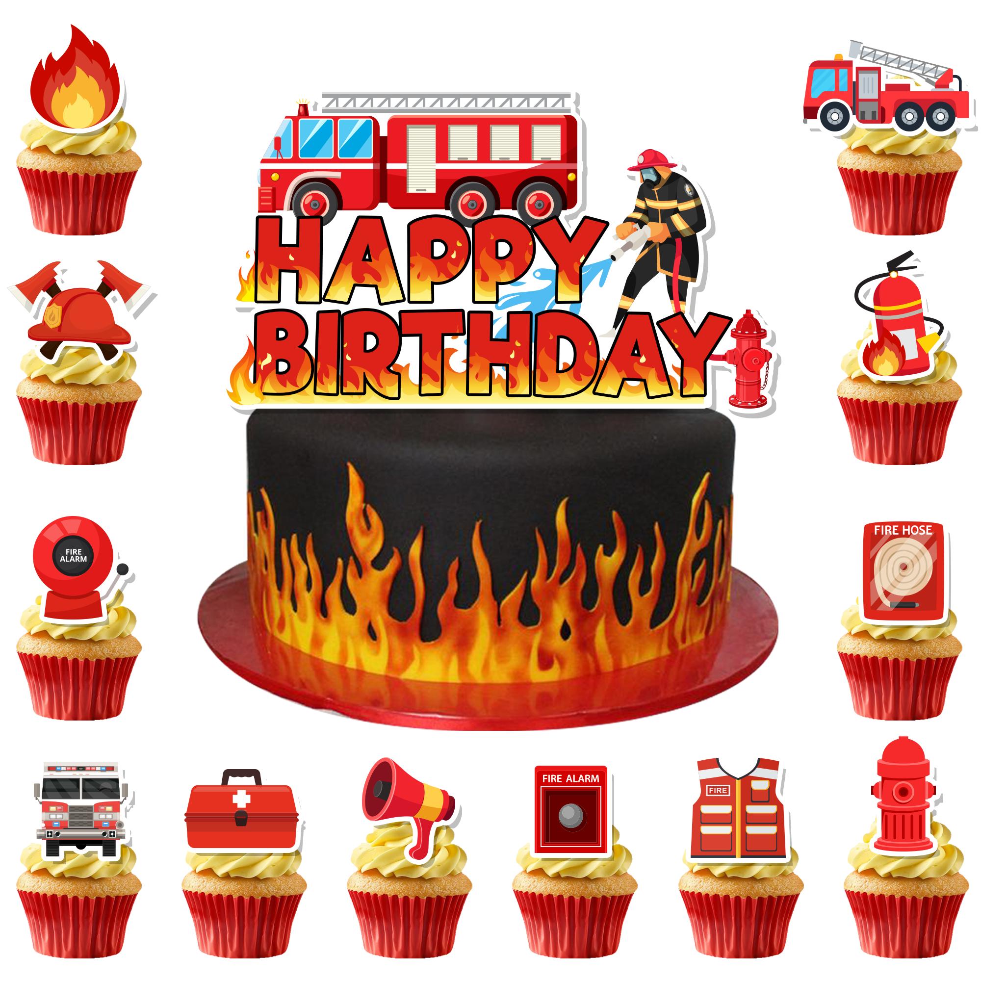 

25 Pcs Firefighter Cake Topper,Firefighter Birthday Cake Topper for Firefighter Party Decorations & Fire Truck Birthday Decorations красный
