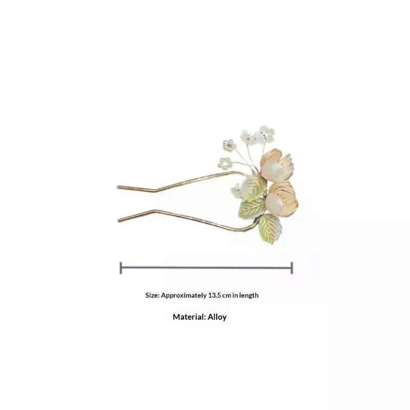 1Pcs U Shape Jade Orchid Hairpin For Women Vintage Chinese Style Wrapping Flower Hairpin Handmade Metal Jewelry Hair Accessory