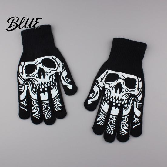 Stylish Scary Costume Accessories Halloween Glow‑In‑The‑Dark Skeleton Knit Gloves Luminous Skull Bone Print Flexible Finger Movement