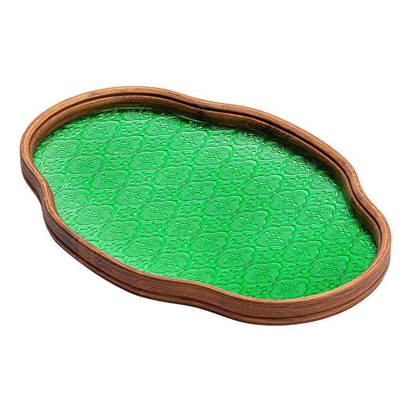 Japanese Style Vintage Green Begonia Glass Tea Tray