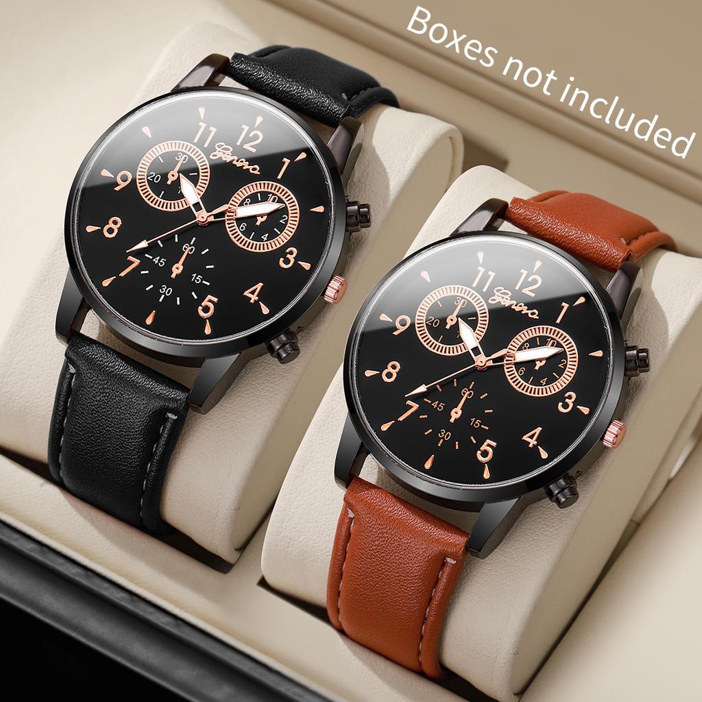 2/4/6pcs/set Men's Watch Combination Set Trendy Casual Business Style Men's Temperament Leather Watch Sport Style Watch No Box