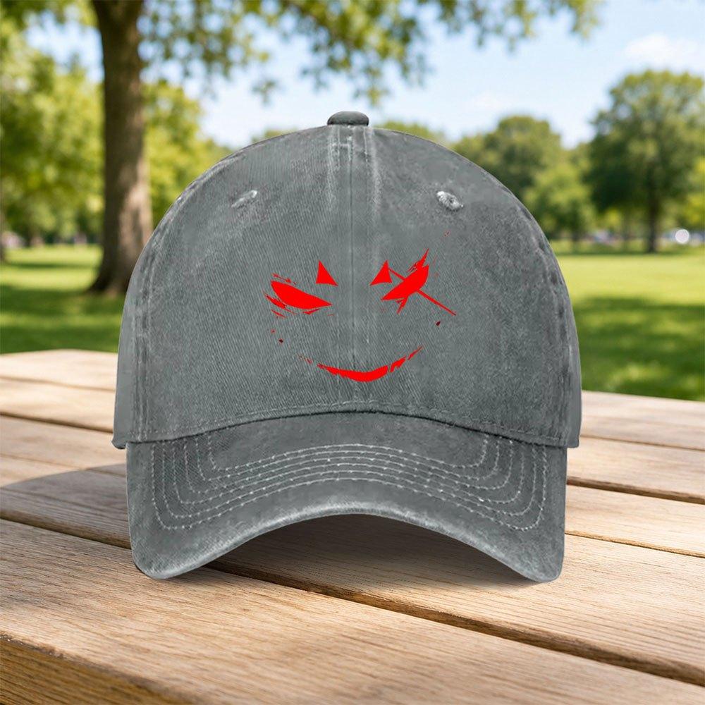 Red Devil Evil Smile Washed Baseball Cap Unisex Casual Duckbill Hat Retro Sports Fashion Outdoor Travel Gift