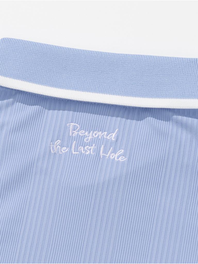 20TH HOLE Women'S Ribbed Yokko Short Sleeve Collared T-Shirt [Sora]