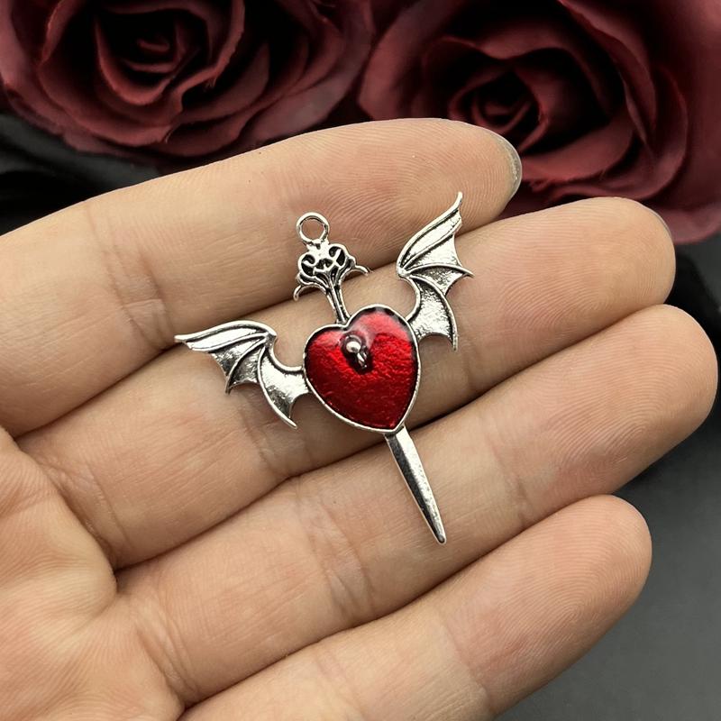 5pcs Goth Skull Heart Enamel Peach Heart Charms Devil's Winged Dagger Heart Pendant Handicraft Crafts DIY Jewelry Accessories