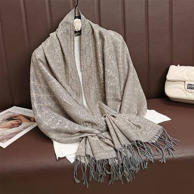 Ethnic Style Scarf Shawl Winter Imitation Cashmere Warm Fringed Jacquard Extra Long Air Conditioner Shawl Women'S Scarf