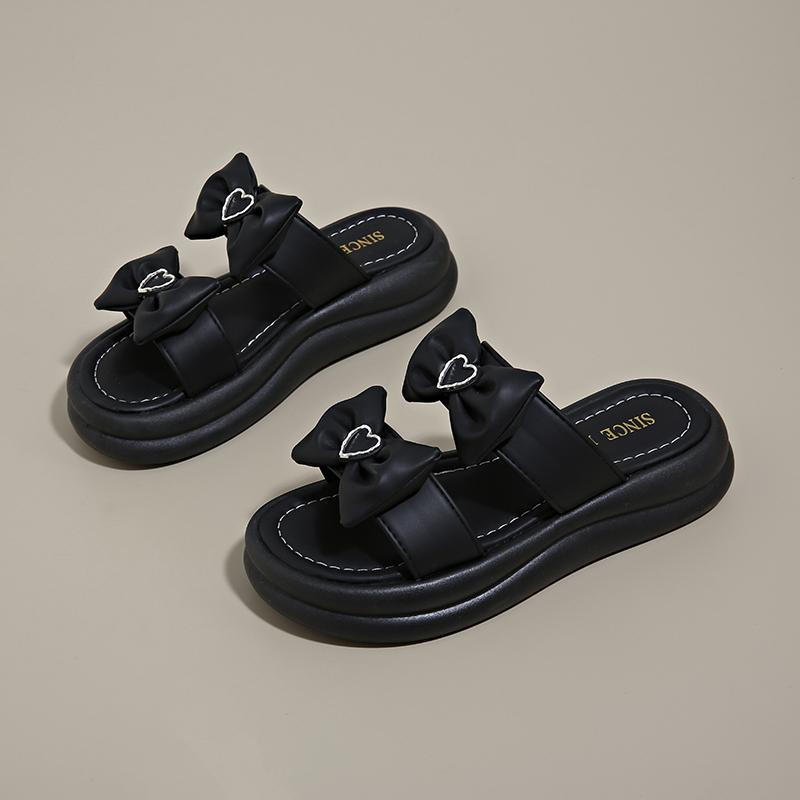 Fashion Women's Slippers Summer New Thick Bottom Round Head Open Toe Bow Sandals Casual Fashion Comfortable Soft Sole Slippers