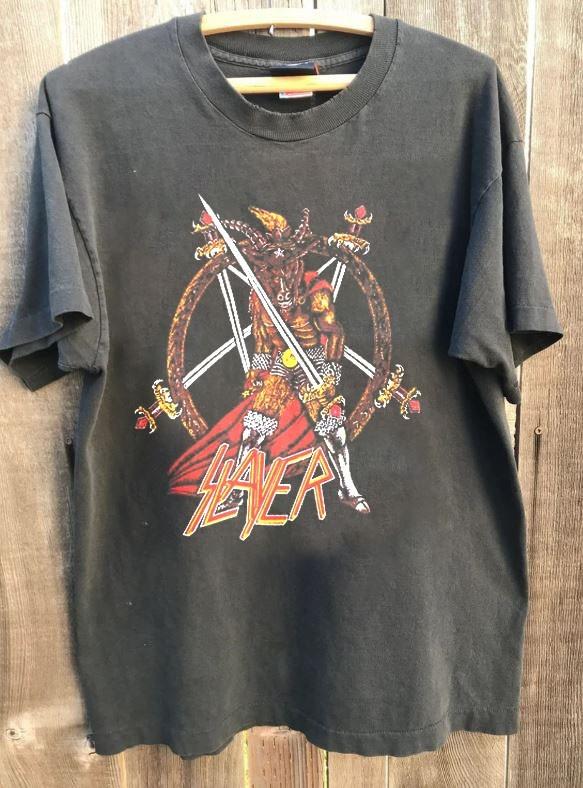 Slayer Band Slayer Show No Mercy Tour Band Charcoal Unisex Shirt Vtg KH16234 Unisex T-Shirt L
