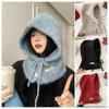 Drawstring Knitted Balaclava Thicken Hooded Scarf Cap Korean Style Skull Cap Beanie  Women Girl