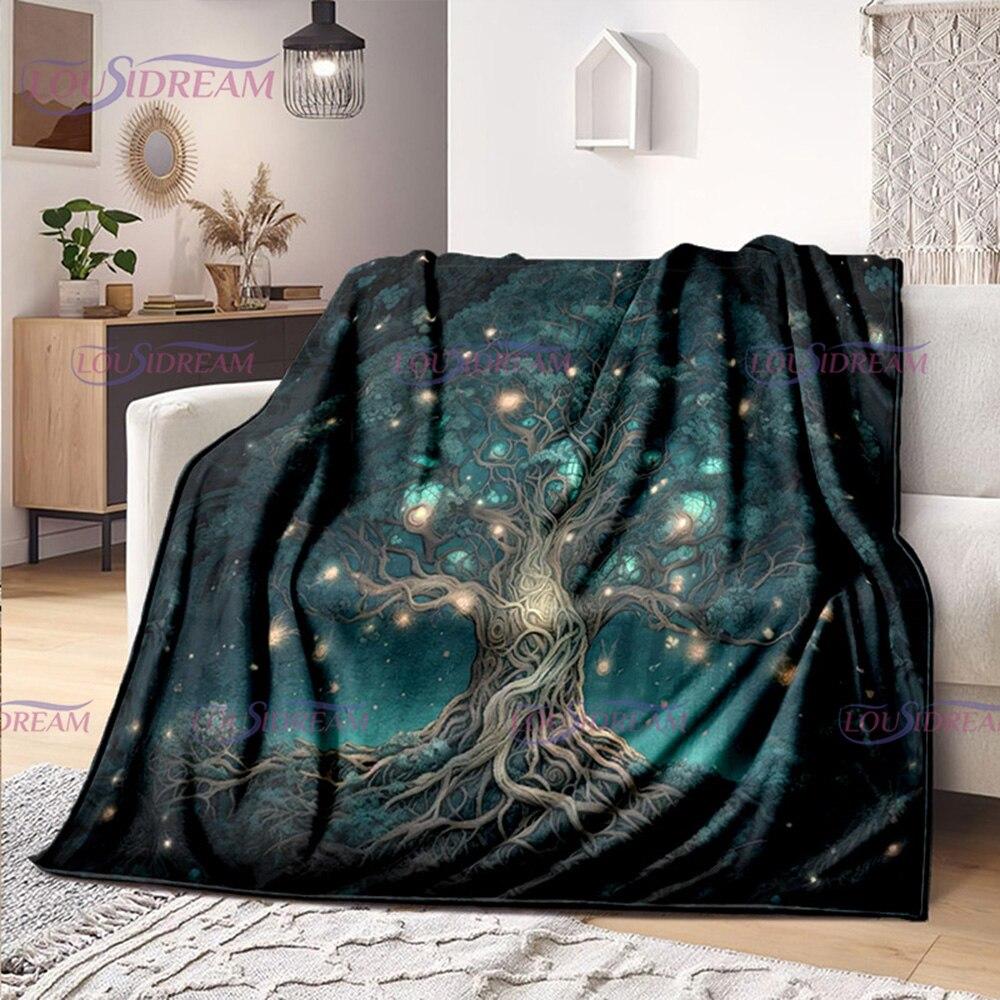 Celtic Style Tree of Life Blanket Tree of Life Wiccan Flannel Blanket Soft Warm Blanket Couch Bed Chair Decor Camping Gifts