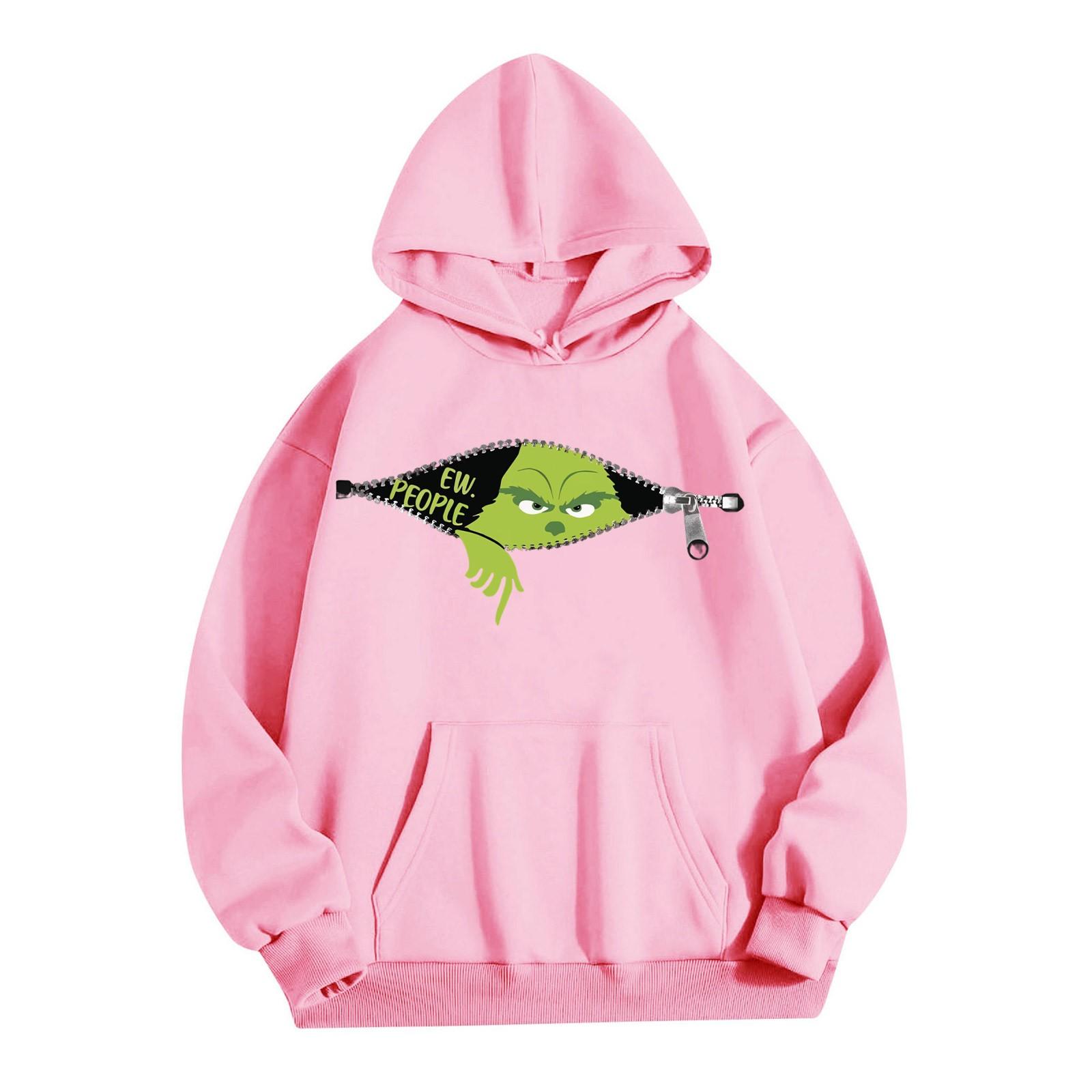 

Жіночий модний легкий жіночий пуловер з довгими рукавами та кишенями, різдвяний графічний худі M рожевий