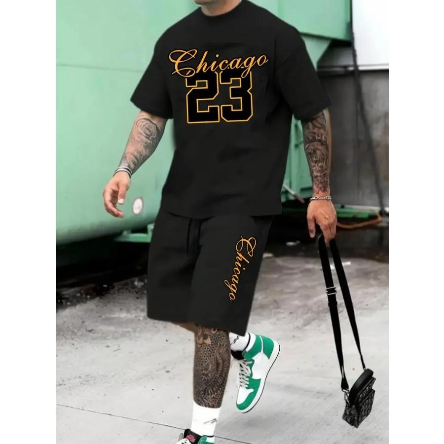 Summer New Men's Sports Set Short Sleeve T-shirt Set Casual Set Sports 3D Printed Street Wear Shorts 2-piece Set Men's Soft