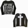 European and American Y2K letter printed round neck black casual top