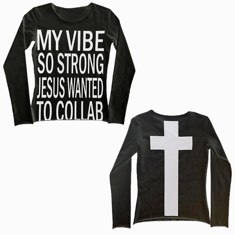 European and American Y2K letter printed round neck black casual top