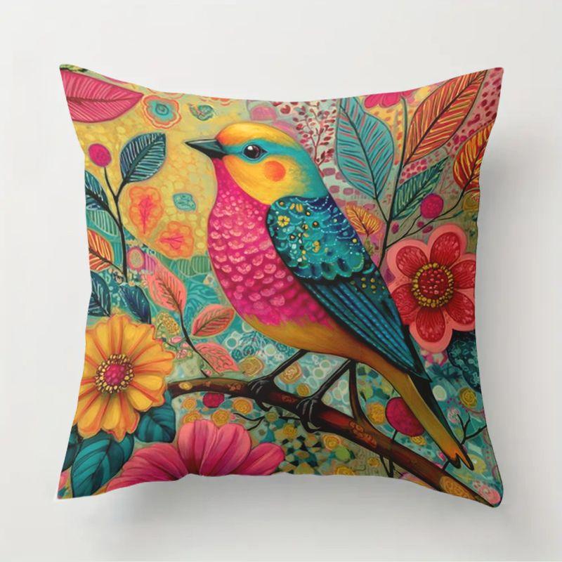 4 Stück bunte Vogel-Blumen-Kissenbezüge Samt-Polyester-Kissenhüllen Boho-Kunst Dekorative Kissen Heimdeko