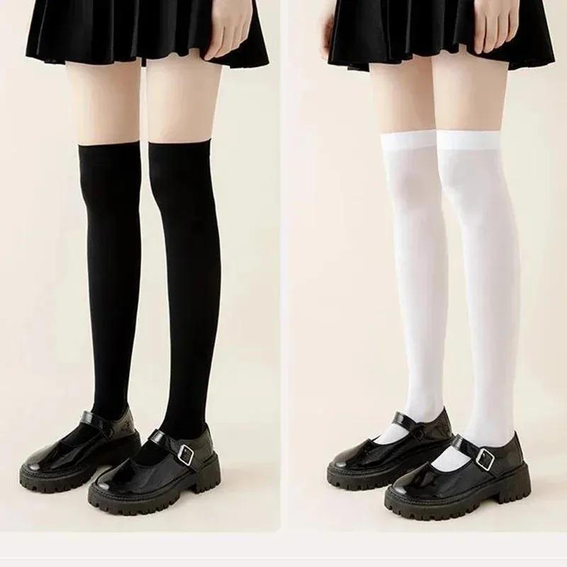 White Black Compression Slim Leg Socks Thin Summer Over Knee Long Thigh High JK Style for Women