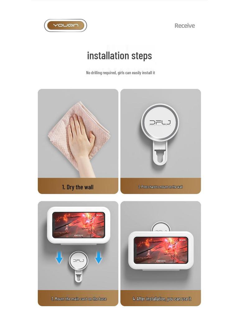 Waterproof Rotating Phone Holder with Suction Cup for Bathroom and Shower