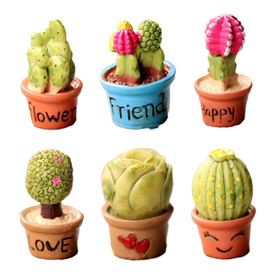 Mini Resin Cactus Plants Miniature Artificial Greenery Potted Cactus Figurine for Cake Topper DIY Micro Landscape Home Fairy Garden Plant Pots Bonsai