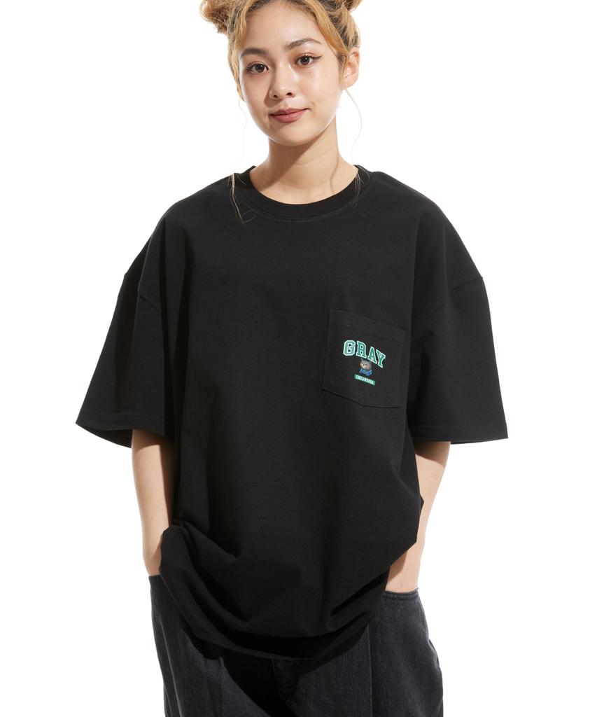 CREAM SODA LAB Gray Logo Oversized Heavyweight Pocket Short Sleeve Tee Black