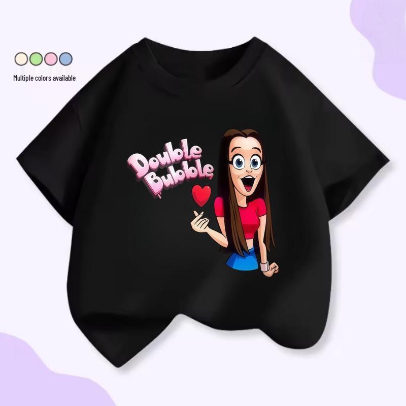 Trendy Heart-Shaped Cartoon Girls' Short Sleeve T-Shirt