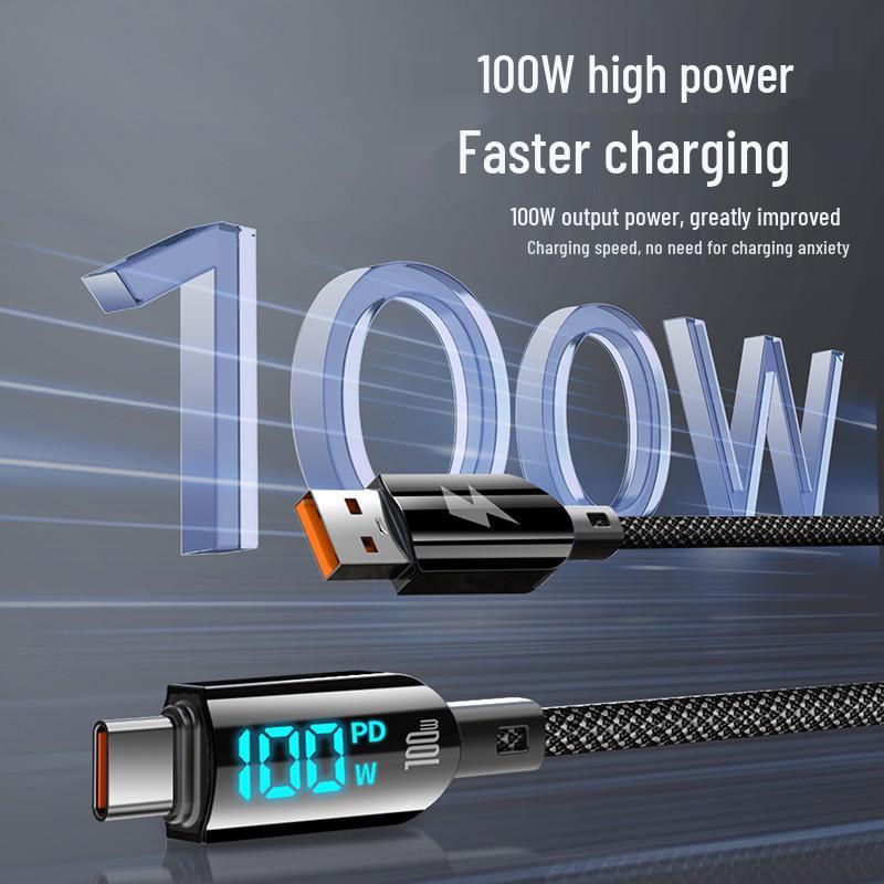 100W Digital Display Type-C Fast Charging Cable, Compatible with Huawei, Honor, Oppo, and Xiaomi (6A)