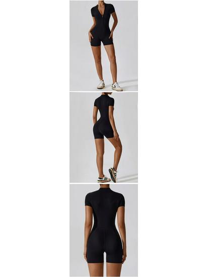 High-End Summer Yoga & Running Set: Zipper Collar, Quick-Dry, Short Sleeve Top for Women
