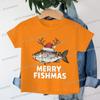 Merry Fishmas Print Christmas T-shirts Short Sleeve Boys Girls Fashion Christmas Clothes Cartoon Hip Hop Wild Xmas Tees