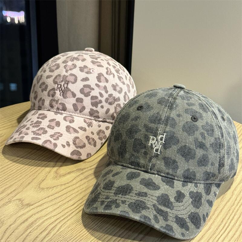 American contrasting color personalized letter embroidery soft top thin leopard print baseball cap children autumn and winter versatile age-reducing c