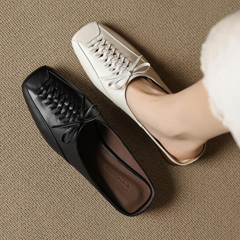 Fashion 2025 New Summer Slippers Cover Toe Fashion Hollow Out Sandals Women Shoes Ladies Shoes Mules Genuine Leather Modern Slippers