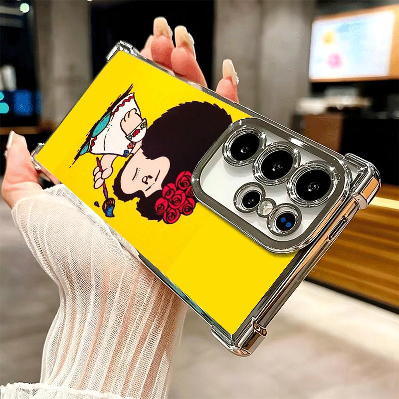 Mafalda Cartoon Cute Plating Phone Case For Samsung Galaxy S24 S25 FE S26 Edge S23 Ultra S22 S21 Plus S20 Anti-Fall Airabag Cove