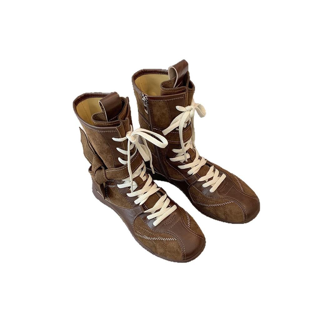 Wersja ze skóry owczej~ Retro buty Dexun Martin Casualowe sportowe krótkie buty Wszechstronne buty bokserskie Okrągły nosek, średniej długości cholewka, kowbojki Damskie