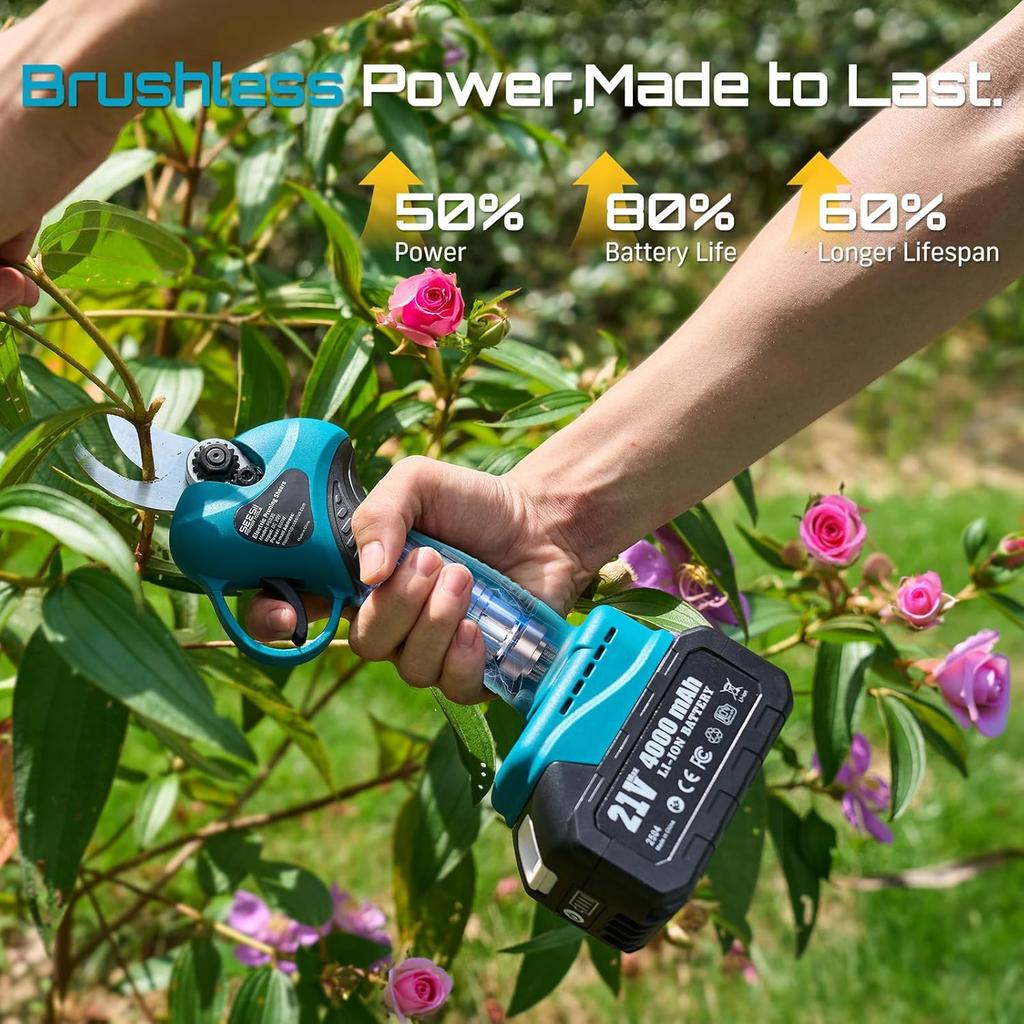Seesii 2-in-1 33mm Brushless Electric Scissors w/4.9-9FT Telescopic Pole Cordless Pruning Garden Care for Makita 18V Battery Pin