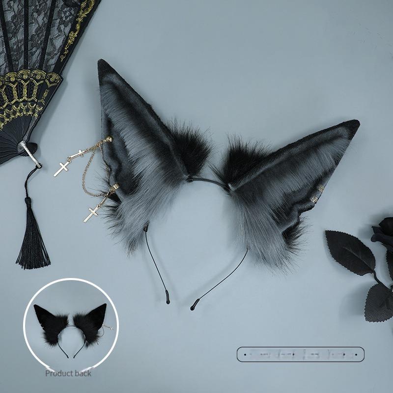 Simulation Cosplay Cerceau Cheveux Loup Barbu Peluche Headwear Accessoires Cheveux Poilu Moelleux Fête Halloween Cerceau Cheveux Oreilles Bête gray