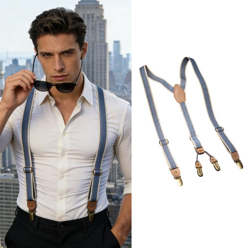 Fashion Y Shape Design Suspenders For Men And Women Adjustable Straps Elastic Brace For Formal Occasion with 4 Clip