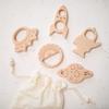 Promise Babe Teething Toys, 5-Piece Set, Natural Wood, Unpainted, Baby Chew Toy, Teething Pain Relief, For Ages 3 Months and Up, Space Motif